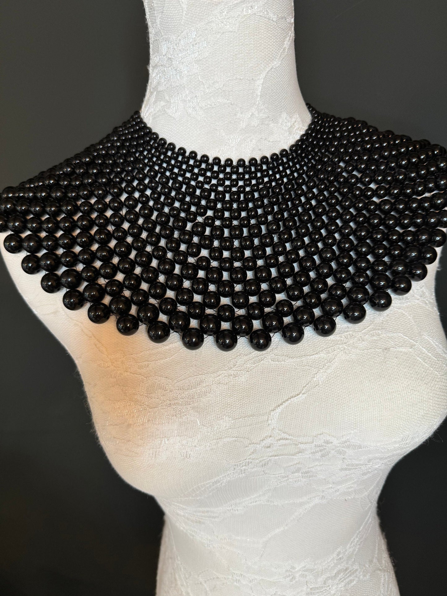 Beaded Shoulder Necklace, Vintage Style Wedding Shoulder Jewellery, Beaded Body Jewellery, Statement Neckpiece, Black, Red, FAN Design