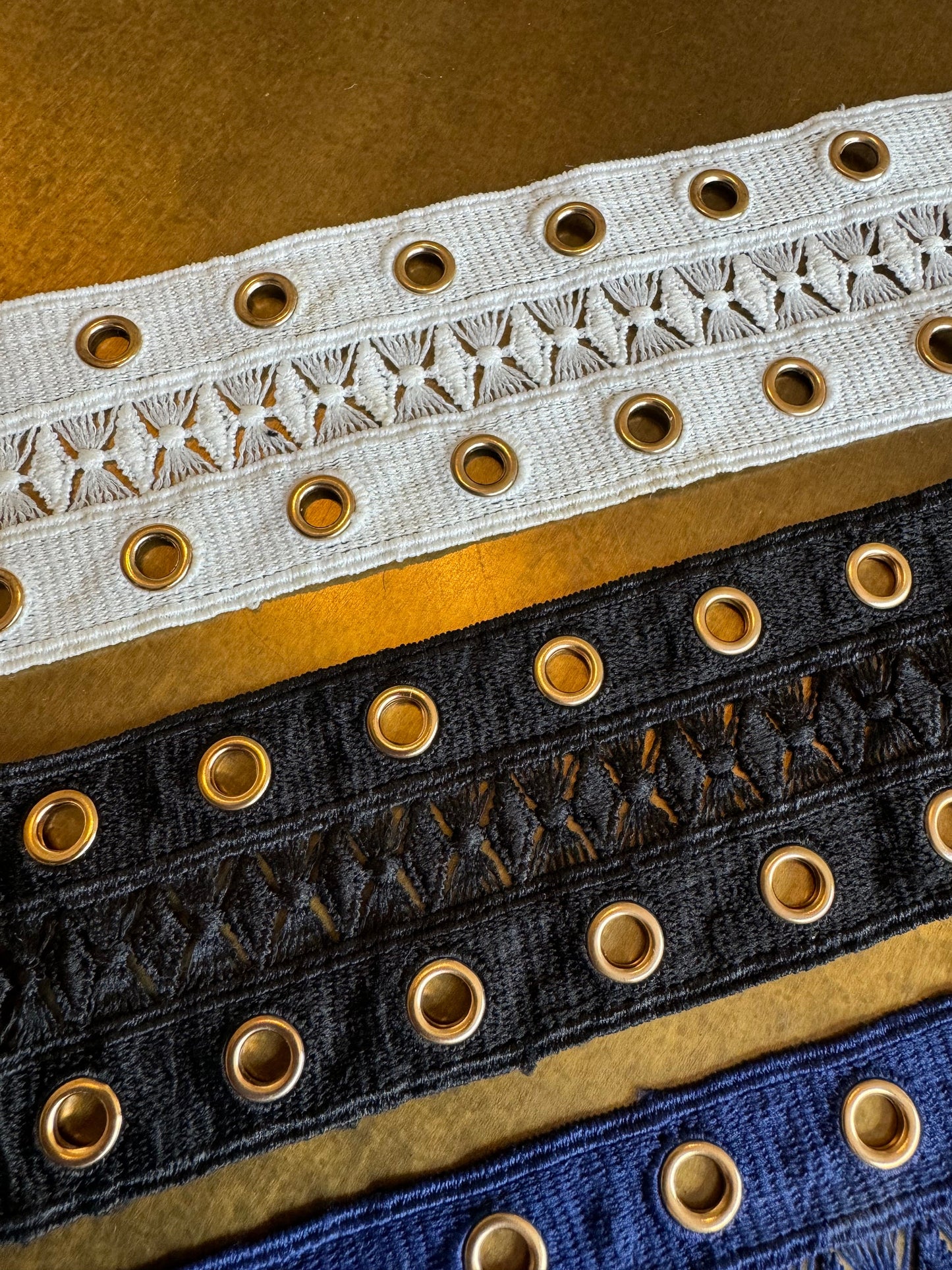 Double Eyelet Tape, Ivory, Black, Navy, Khaki, Red, Gold Eyelets, Tape with Eyelets, Tape, Dresses, Tops, 5.5cm Wide Tape,Sewing Eyelet Tape