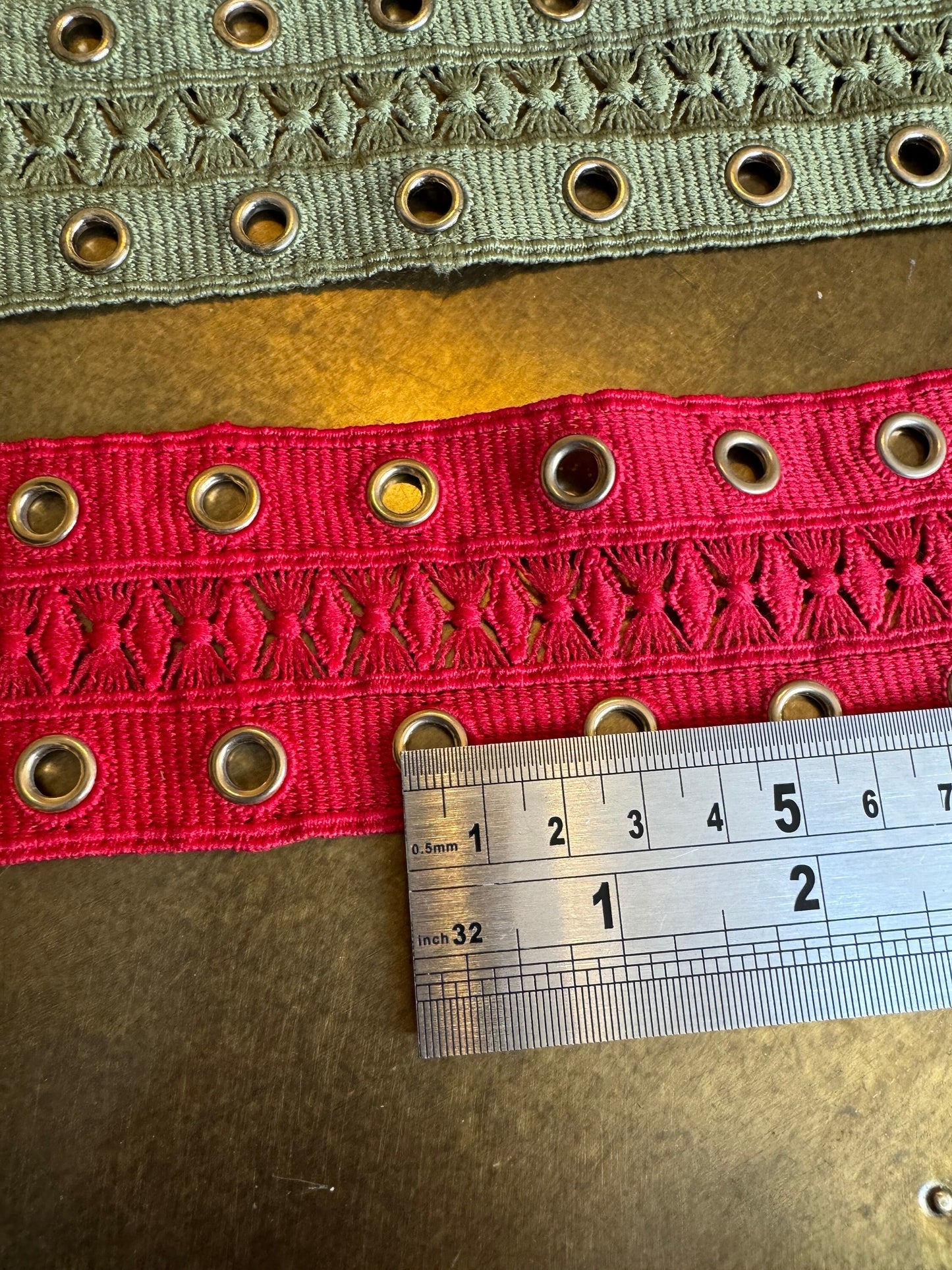Double Eyelet Tape, Ivory, Black, Navy, Khaki, Red, Gold Eyelets, Tape with Eyelets, Tape, Dresses, Tops, 5.5cm Wide Tape,Sewing Eyelet Tape