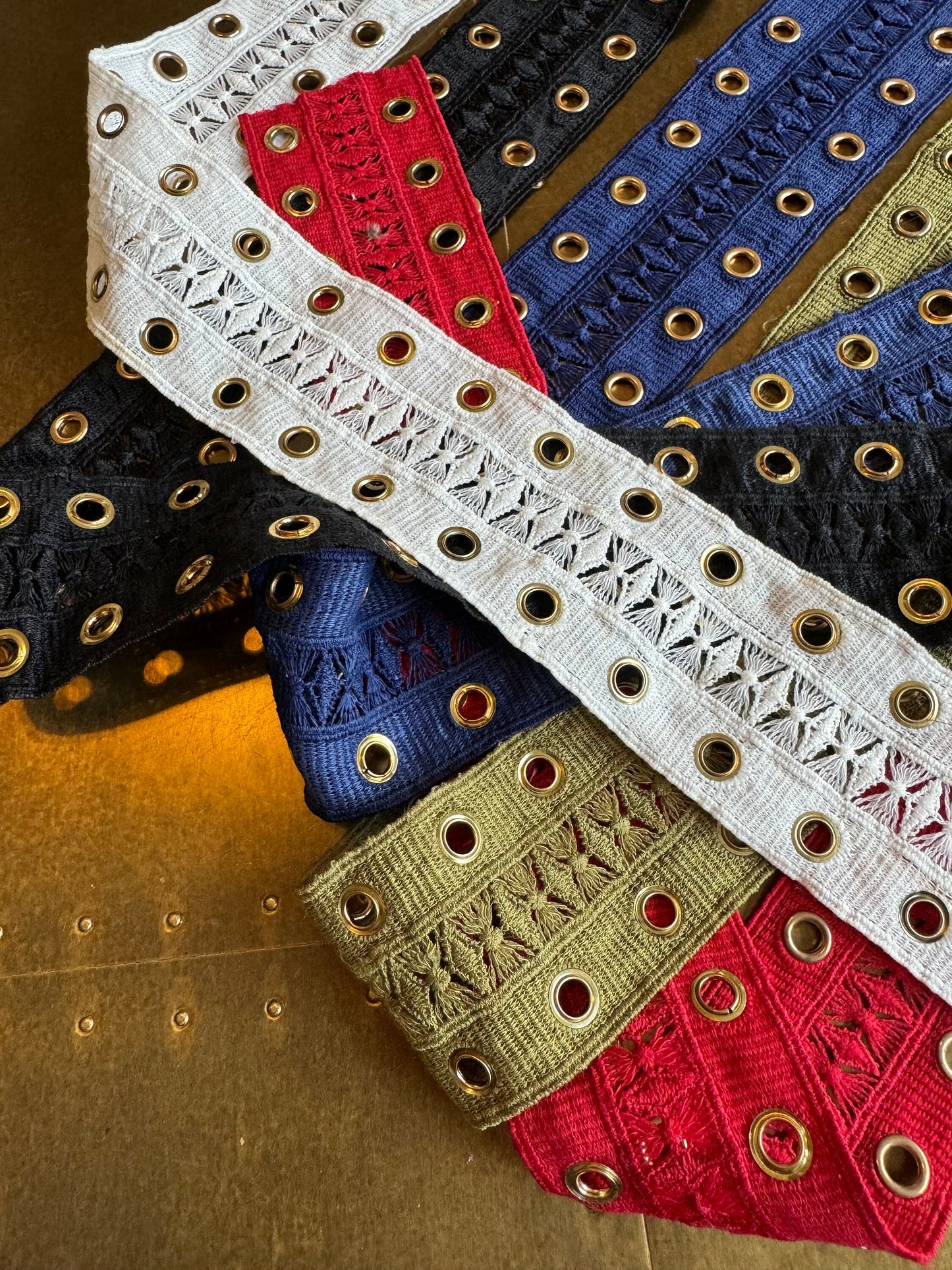 Double Eyelet Tape, Ivory, Black, Navy, Khaki, Red, Gold Eyelets, Tape with Eyelets, Tape, Dresses, Tops, 5.5cm Wide Tape,Sewing Eyelet Tape