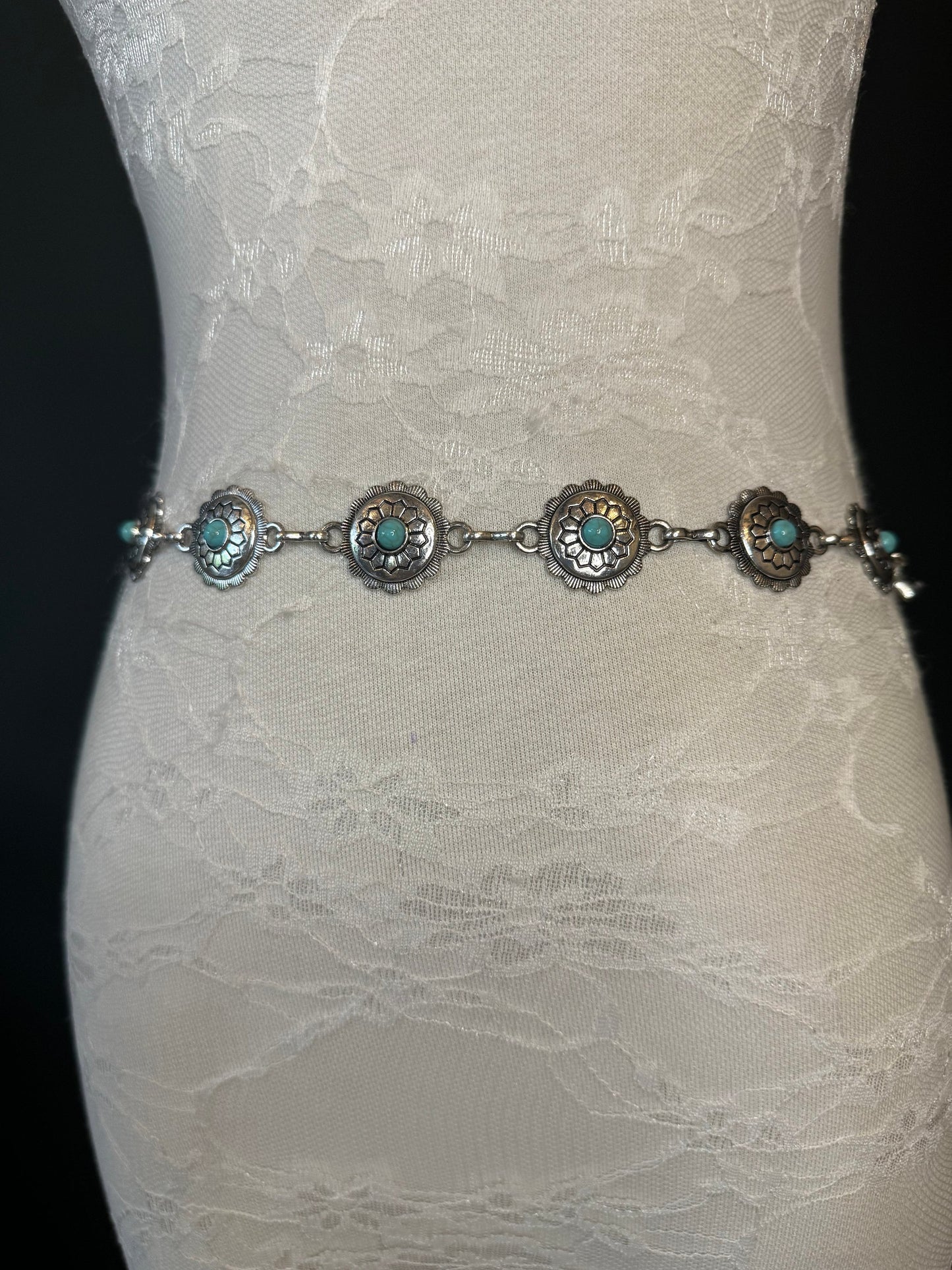X-long Ring Belt, Metal Disc Belt, Teen Sizes, Size 18”-60”, Fan Design, Fan Collection, Silver Finish, Turquoise Metal belt, Fashion