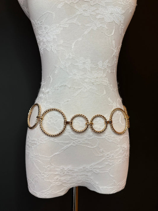 Extra-long Textured Gold Metal Ring Belt, Plus Sizes 18”-60”, FAN Design Exclusive