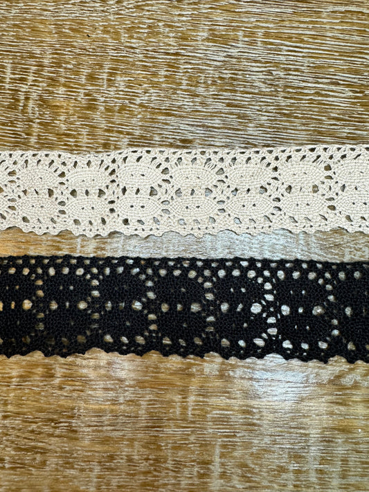 1.5” Wide Vintage Style Cotton Lace Trim, Black, Beige, Lace, 4cm Wide, Crafts, Furnishings, Clothing, Bags, Cards
