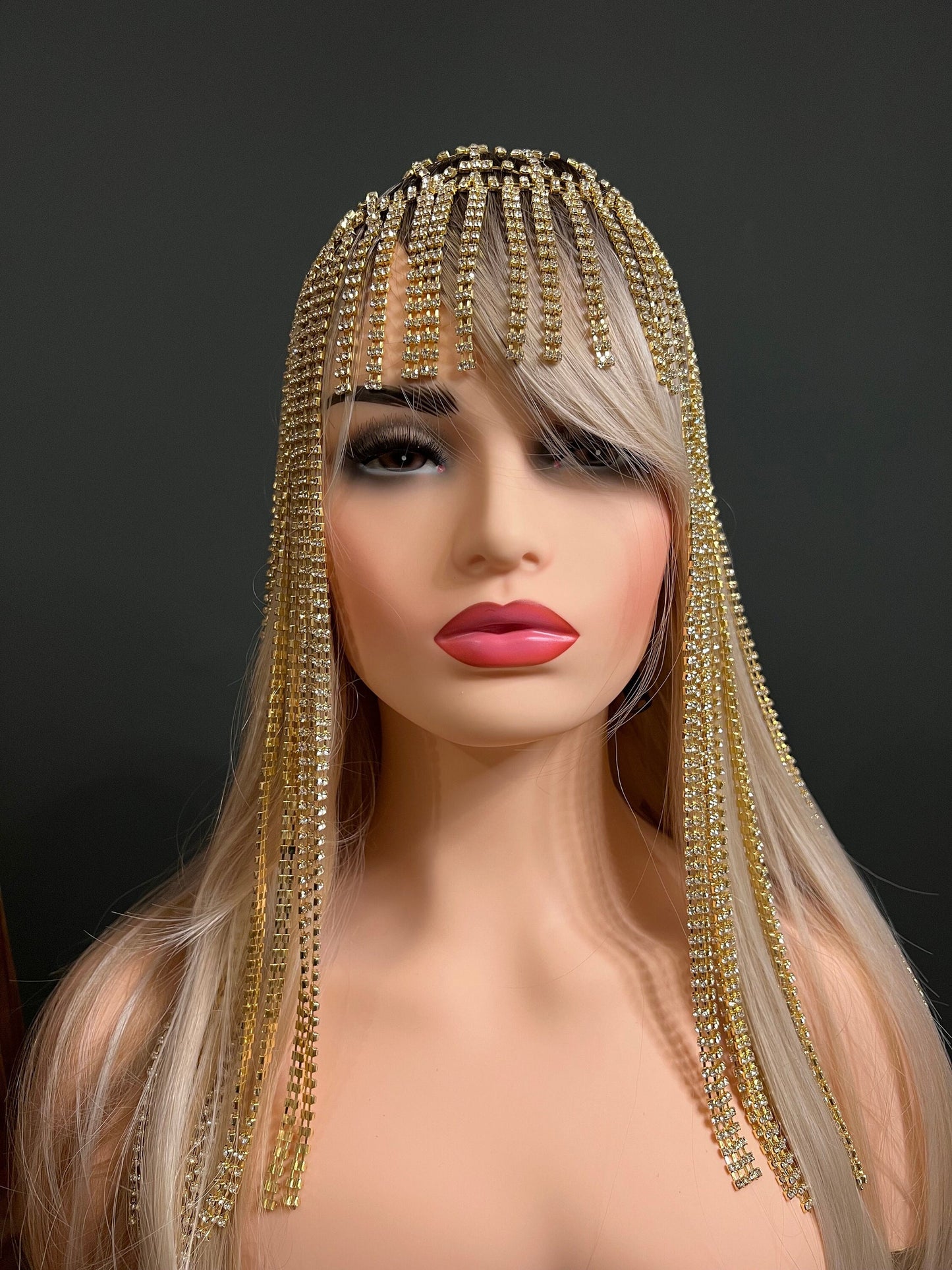 Diamante, Rhinestone, Chain Headpiece Gold Silver