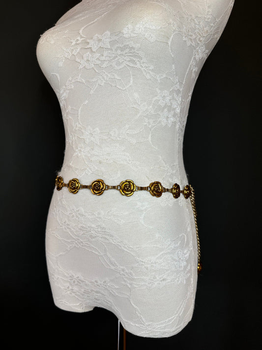 X-long Rose Design Belt, Metal Vintage Style Belt, Teen Sizes, UK Size 18”-60”, Fan Design, Fan Collection, Antique Brass Belt, Resortwear