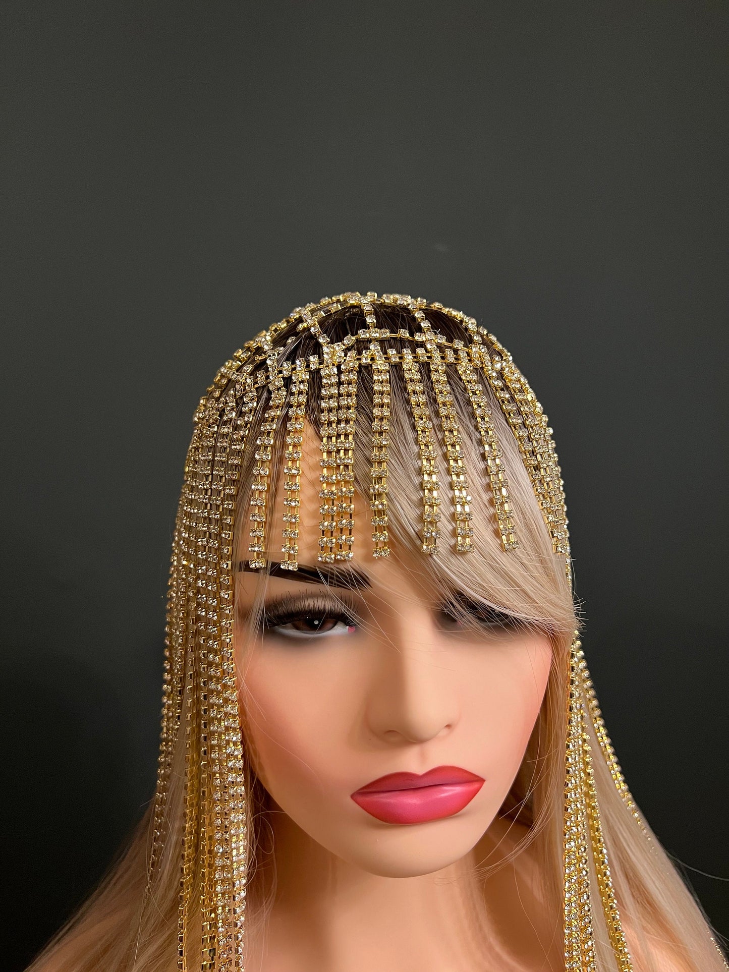 Diamante, Rhinestone, Chain Headpiece Gold Silver