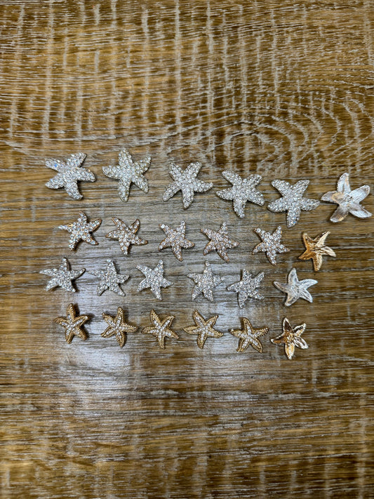 Starfish Rhinestone Shank Buttons, Silver or Gold Finish, Handmade Embellishments 20-30mm size