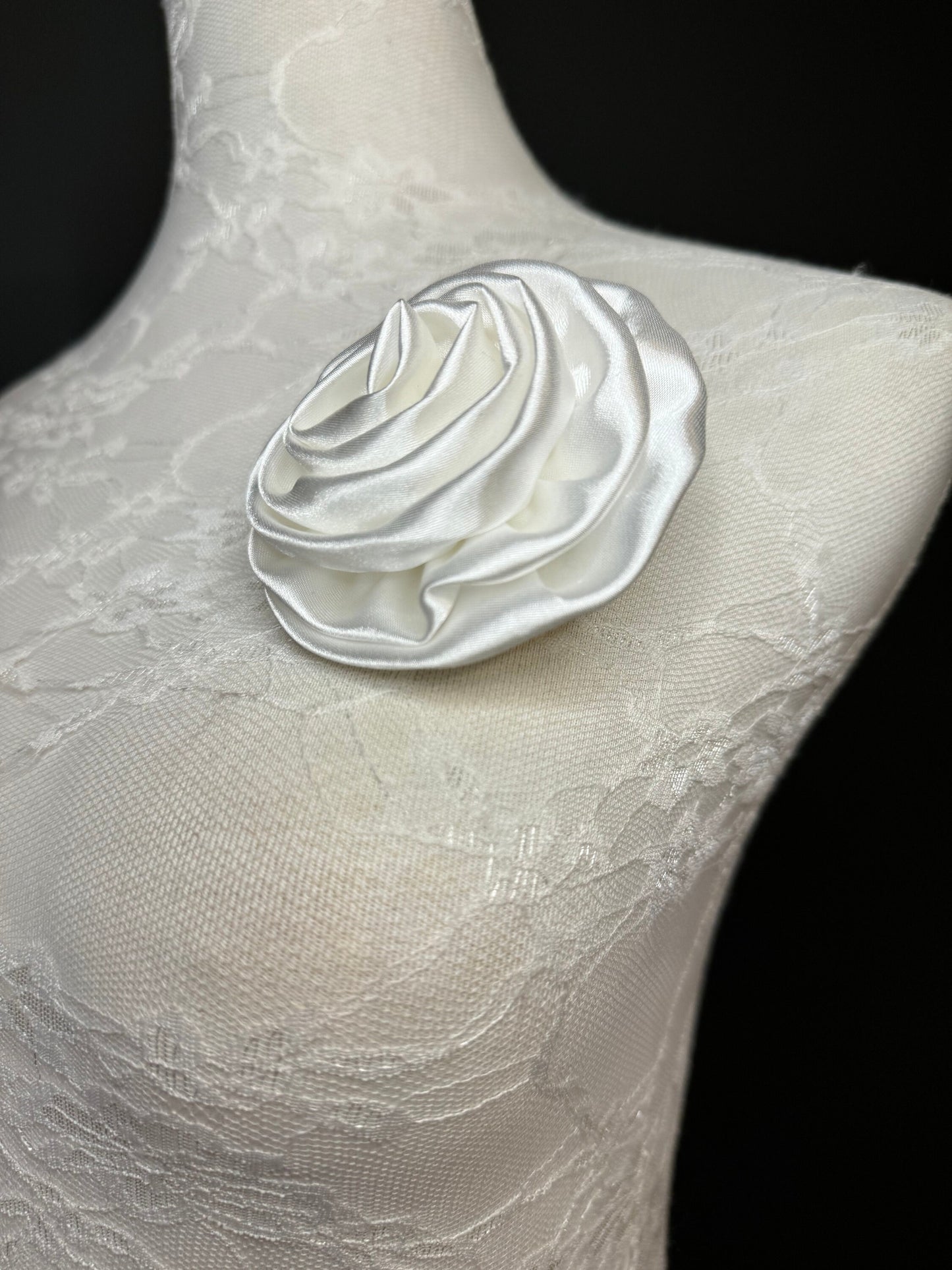 Large Corsage Flower, Red,Black, Ivory, 5” Wide, Satin Fabric Pin on Corsage, Bridal, Clothing, Fashion, Hat, Accessory, Fashion, FAN Design
