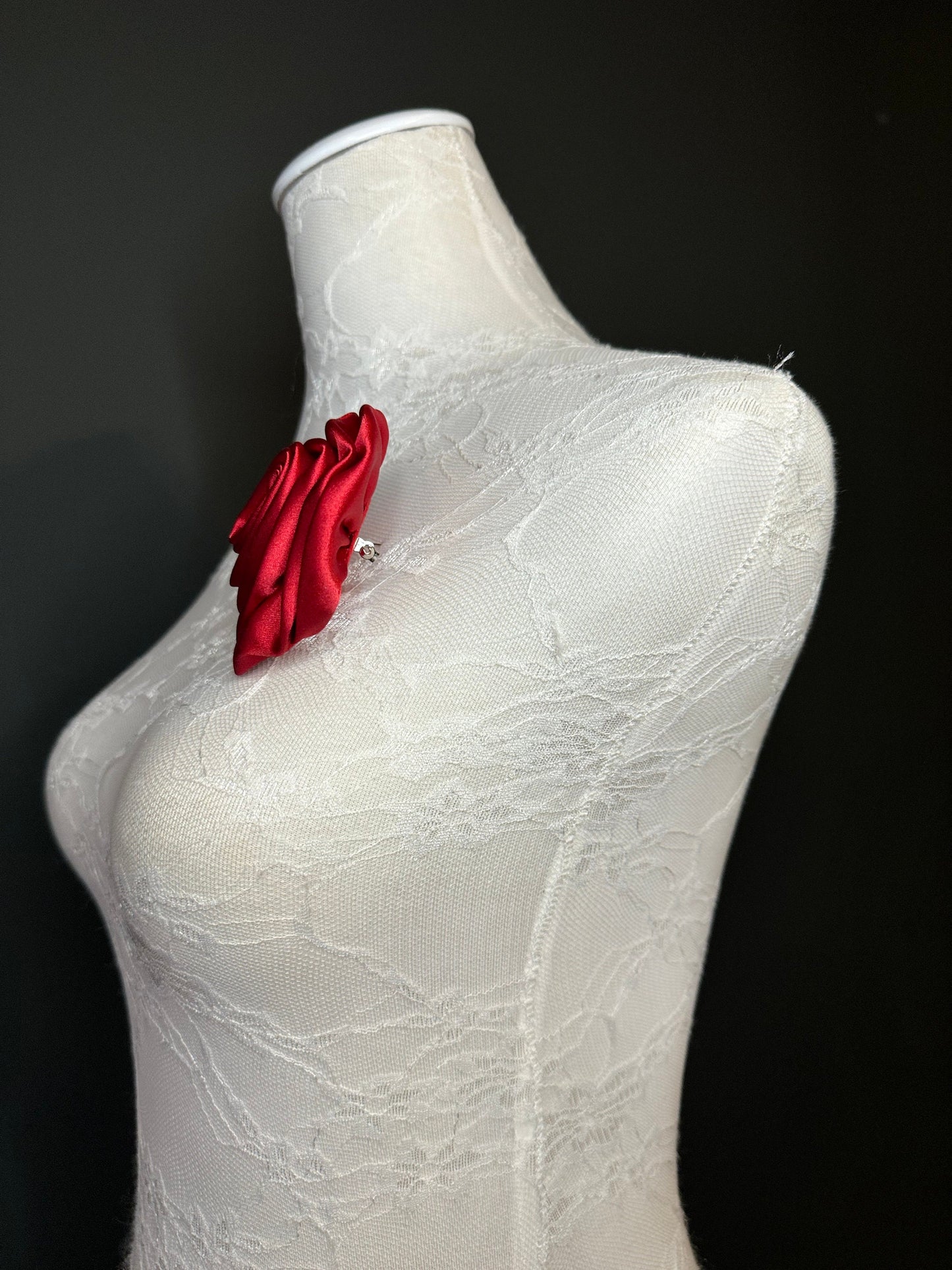 Large Corsage Flower, Red,Black, Ivory, 5” Wide, Satin Fabric Pin on Corsage, Bridal, Clothing, Fashion, Hat, Accessory, Fashion, FAN Design