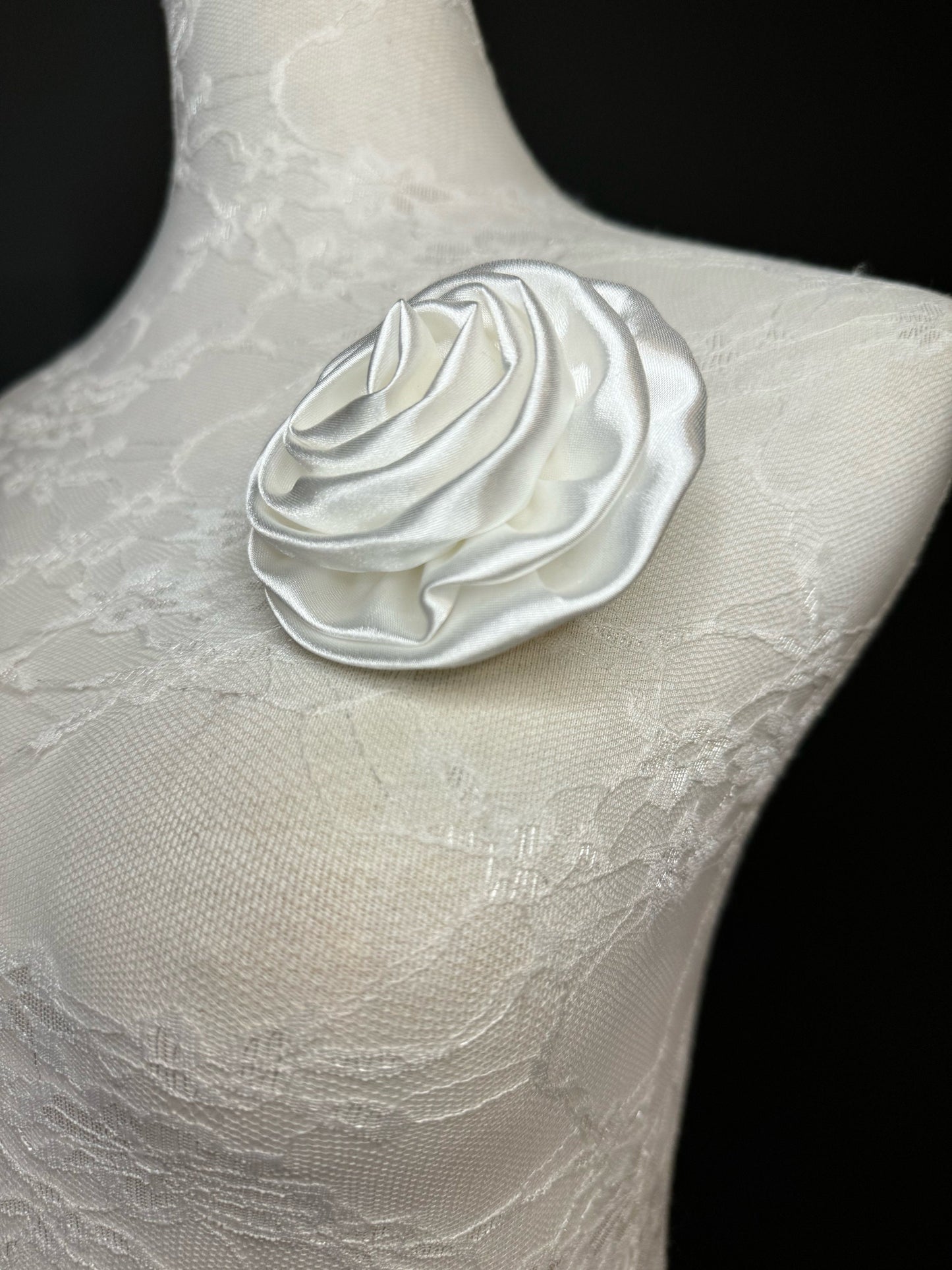 Large Corsage Flower, Red,Black, Ivory, 5” Wide, Satin Fabric Pin on Corsage, Bridal, Clothing, Fashion, Hat, Accessory, Fashion, FAN Design