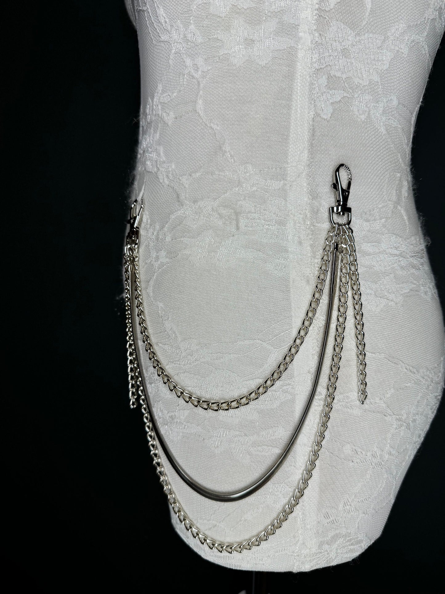 Layered Jeans Chains, Street Fashion, Hip Hop, Silver, 3 Layers, Silver, Snake Chain Jeans Chain, Festival, Gift, Bag Chain, 3 Row