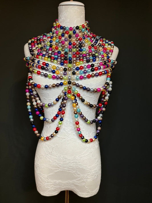 Multicolour Pearl Body Chain, Statement Pearl Necklace