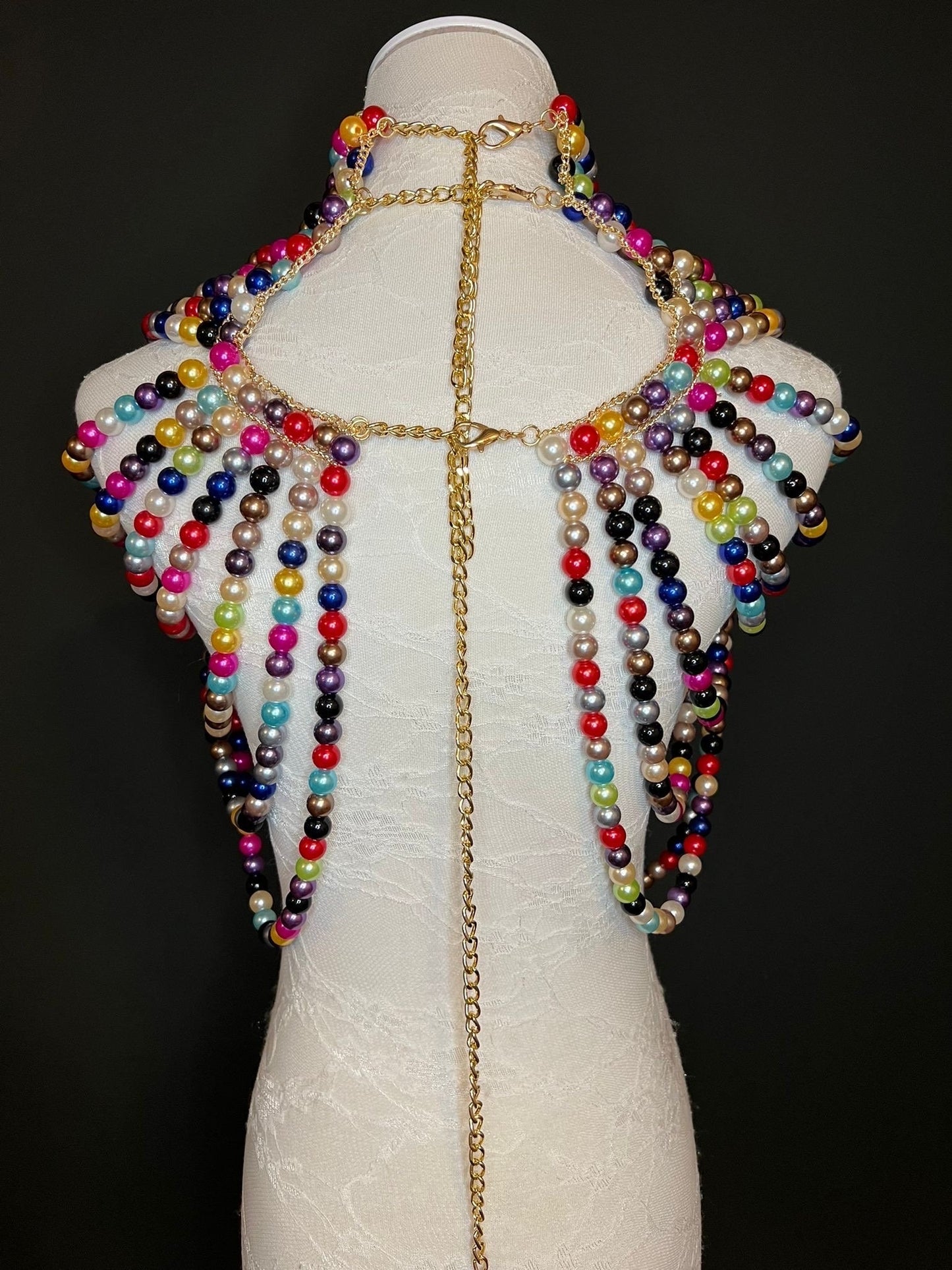 Multicolour Pearl Body Chain, Statement Pearl Necklace
