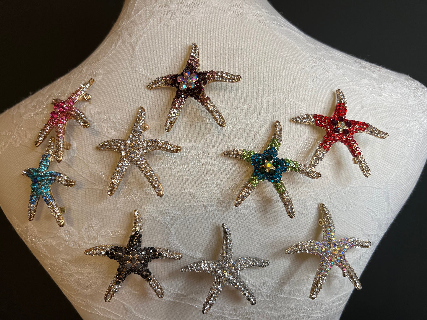 6cm Starfish Rhinestone Brooch Pin, 9 colours, Gold, Silver, Multicolour, FAN Design, Gift, Accessory, FAN Design
