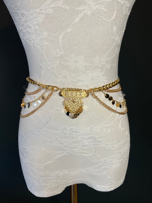 Belly Chain, Gold Disc and Ethnic Detail 18-40 inch