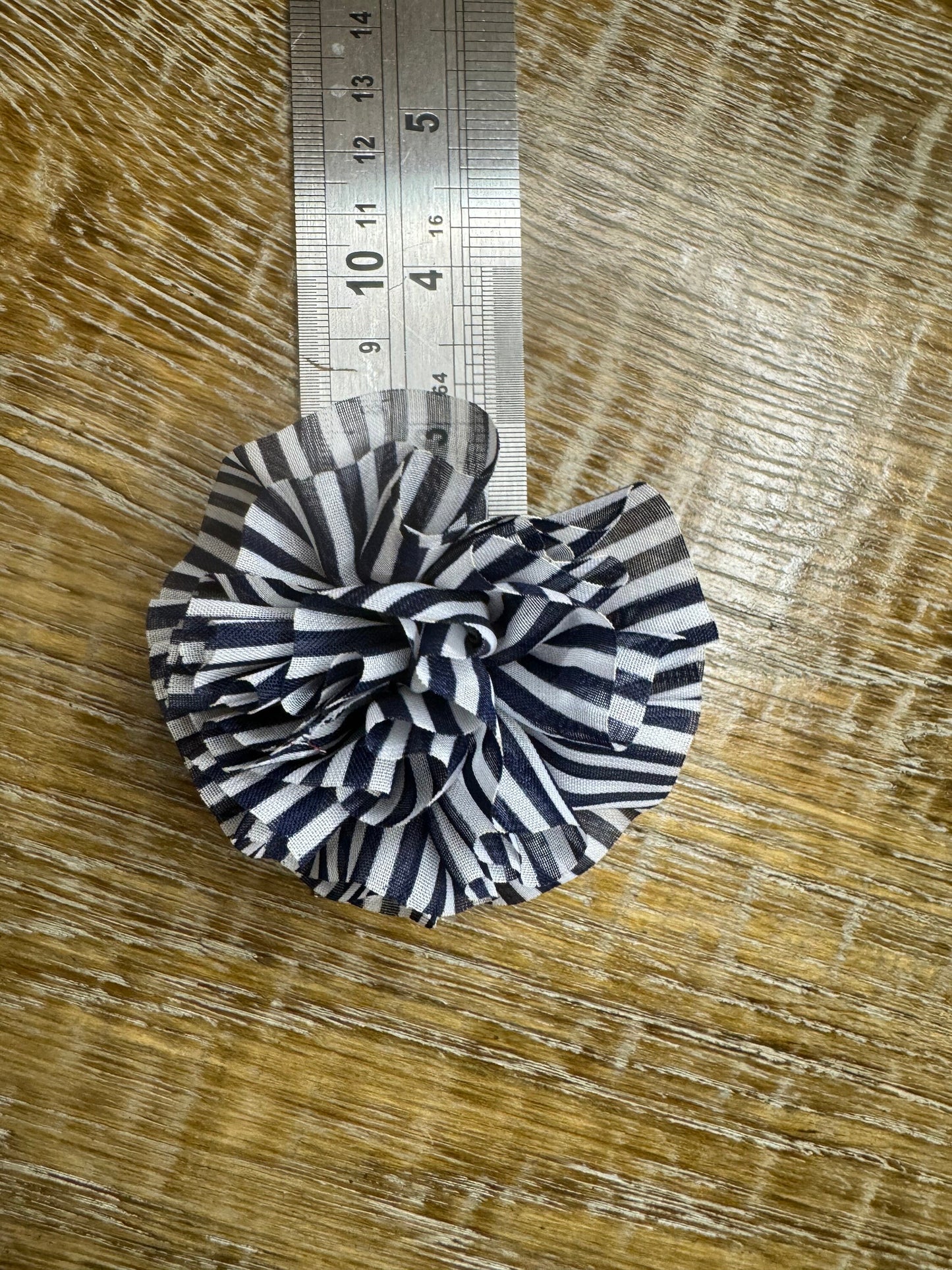 Corsage Flower, Pin on, Navy, Black White Stripe, 3” Wide, Fabric Pin on Corsage, Bridal, Clothing, Accessory, Fashion, Gift, FAN Design