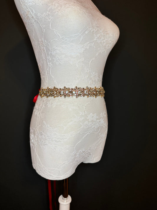Wedding Belt, Bridal Belt, Sash Belt, Crystal Rhinestone with Silver Base, Red Ribbon, Bridemaid Belt, Ribbon Belt, Jewel Belt