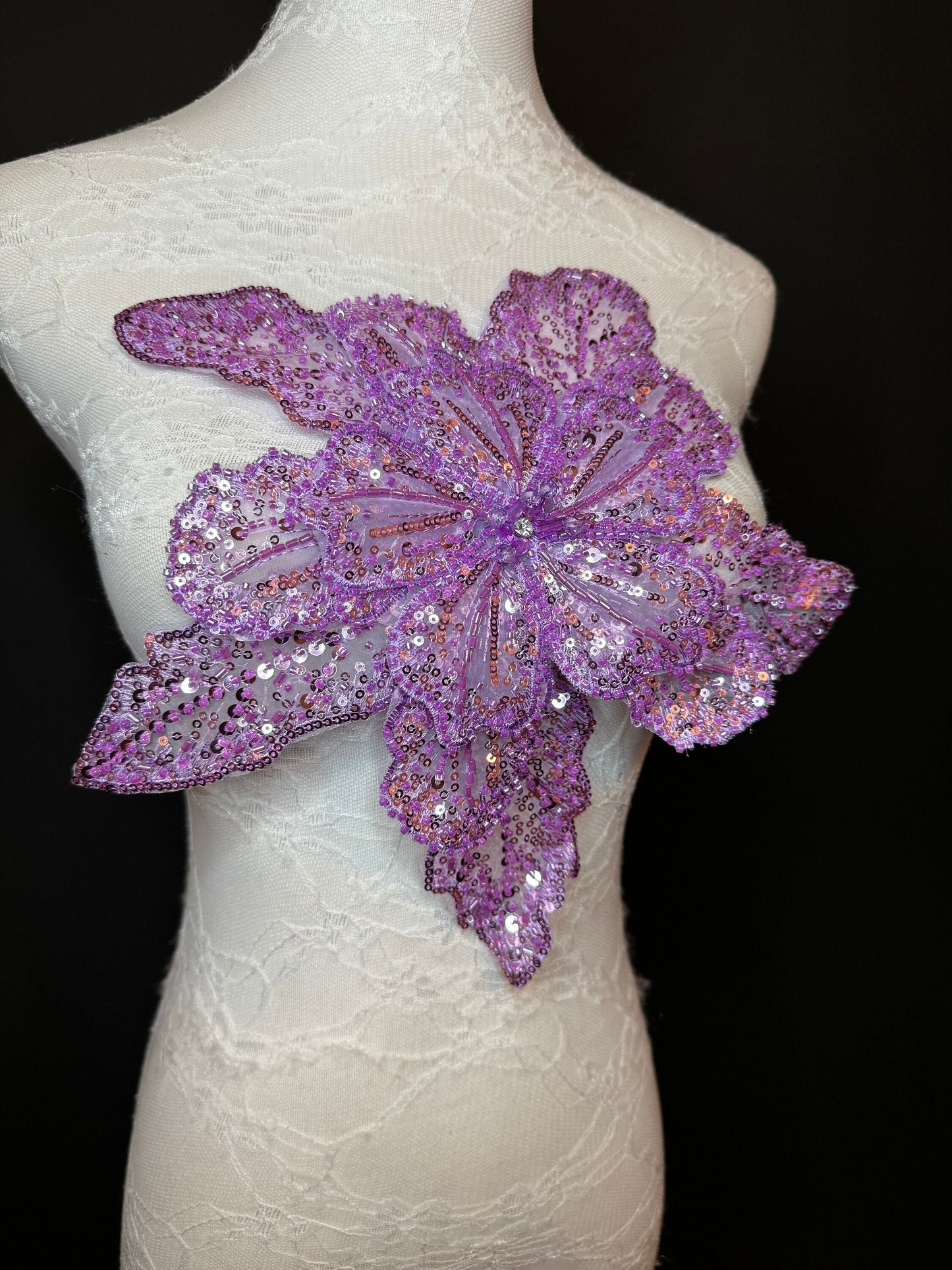 Oversized Corsage Flower, Beaded, Sequined, 19 Colours, 12” Wide, Beaded Pin on Corsage, Bridal, Clothing, Dress, FAN Design, FAN Design