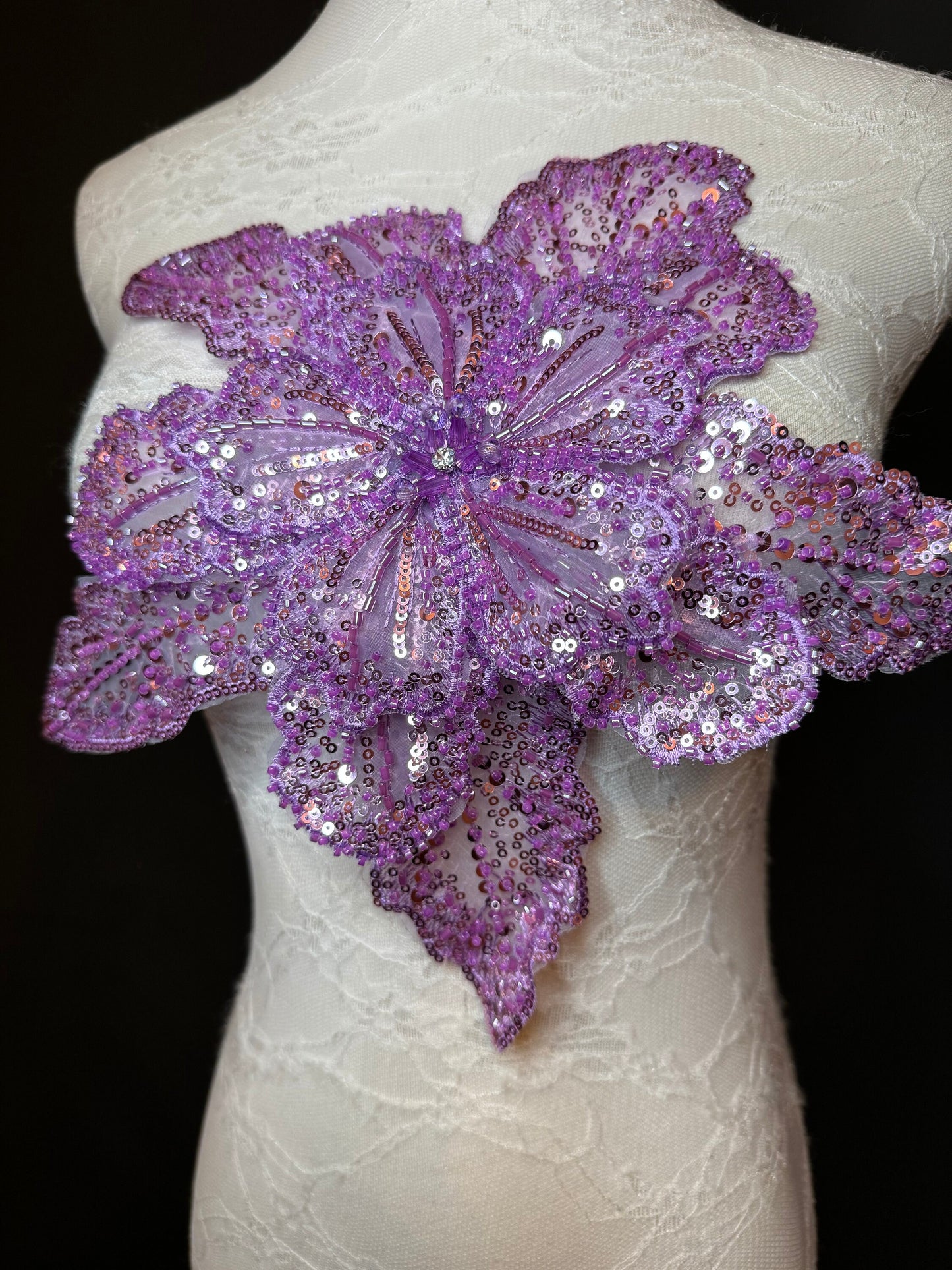 Oversized Corsage Flower, Beaded, Sequined, 19 Colours, 12” Wide, Beaded Pin on Corsage, Bridal, Clothing, Dress, FAN Design, FAN Design