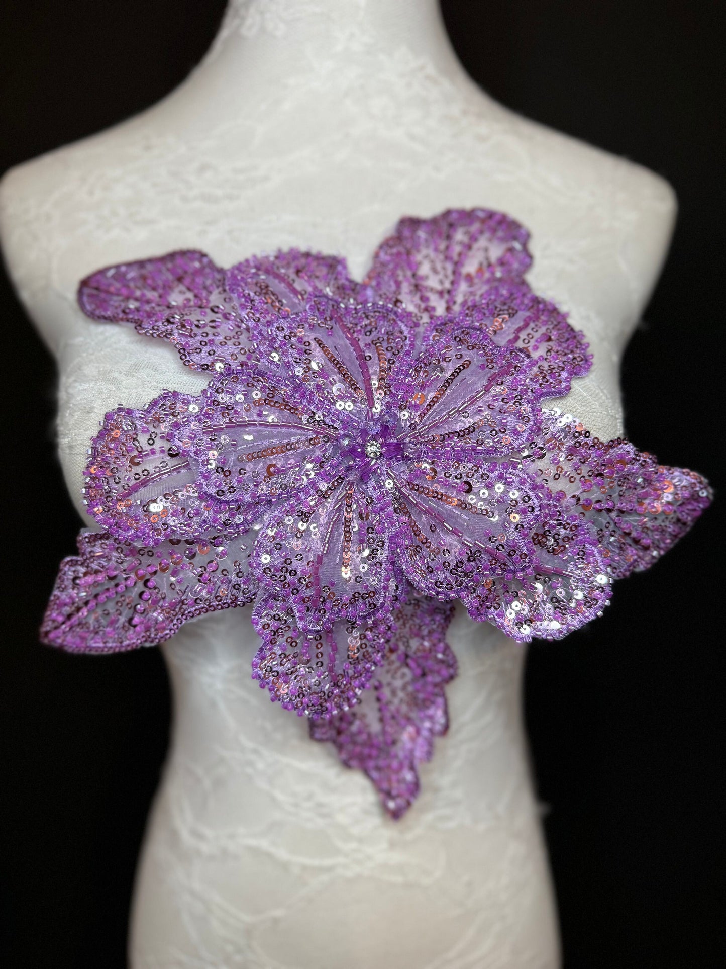 Oversized Corsage Flower, Beaded, Sequined, 19 Colours, 12” Wide, Beaded Pin on Corsage, Bridal, Clothing, Dress, FAN Design, FAN Design