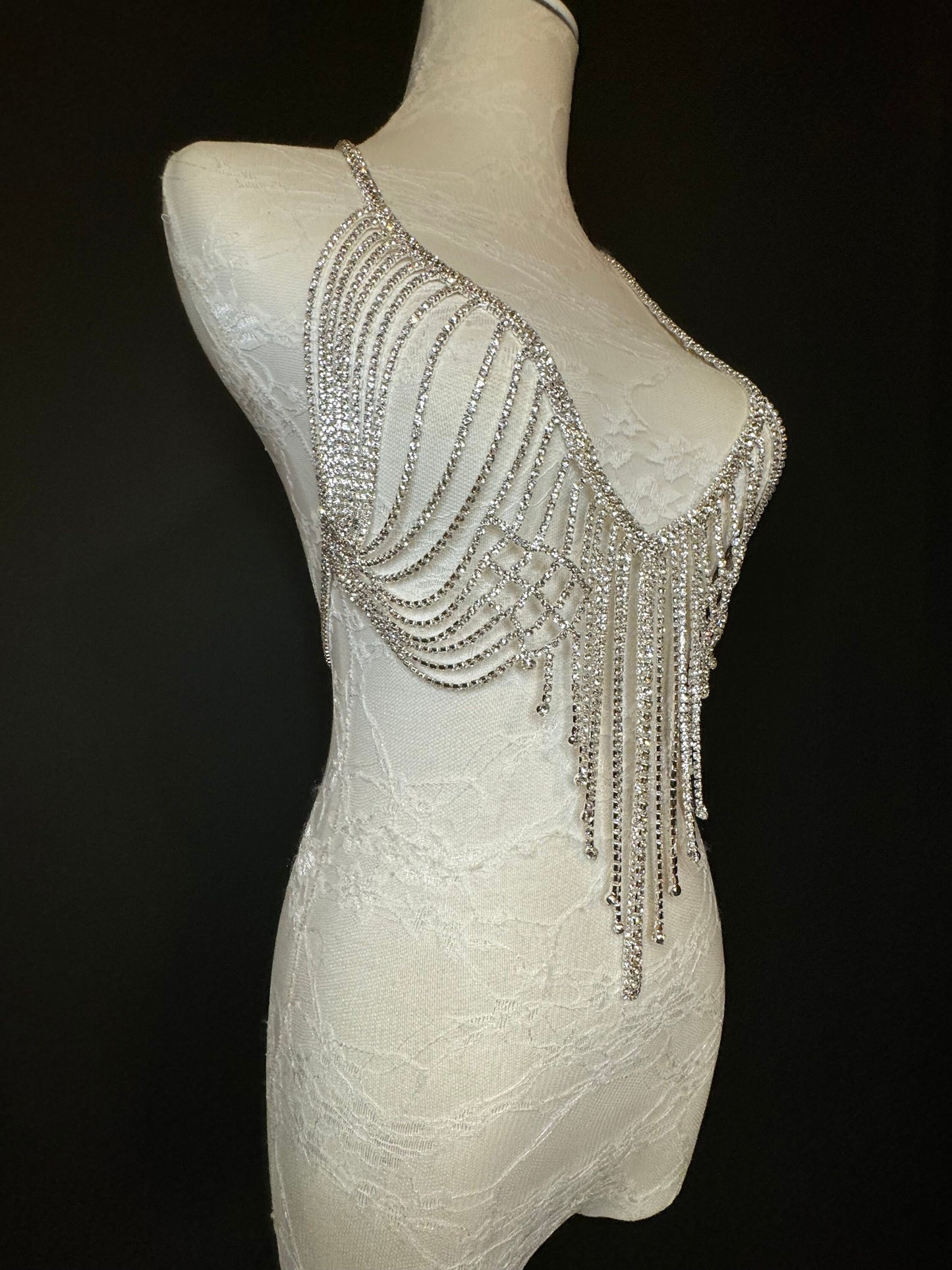 Rhinestone Diamanté Body chain body jewellery, bridal, festival, Wedding, Bra chain, silver, gold, UK sizes 6-14, Gift, Clubwear