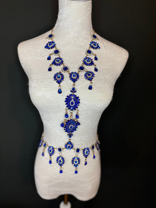 Blue Rhinestone Body Chain, Elegant Costume Jewellery, FAN Design