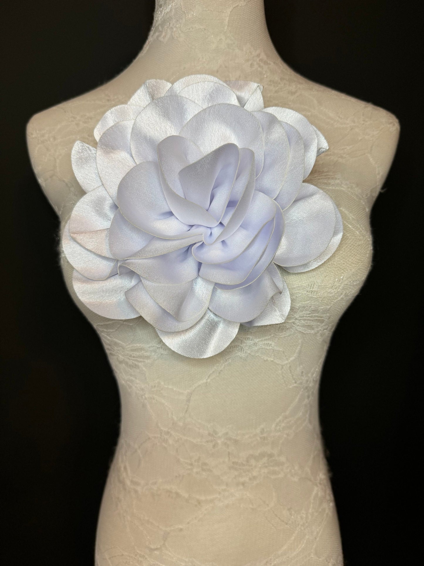 Large 3D Corsage Flower, Satin Fabric, 6 Colours, 11” Wide, Pin on Corsage, Bridal, Clothing, Dress, Hat, Wedding, FAN Design, Race Day,Gift