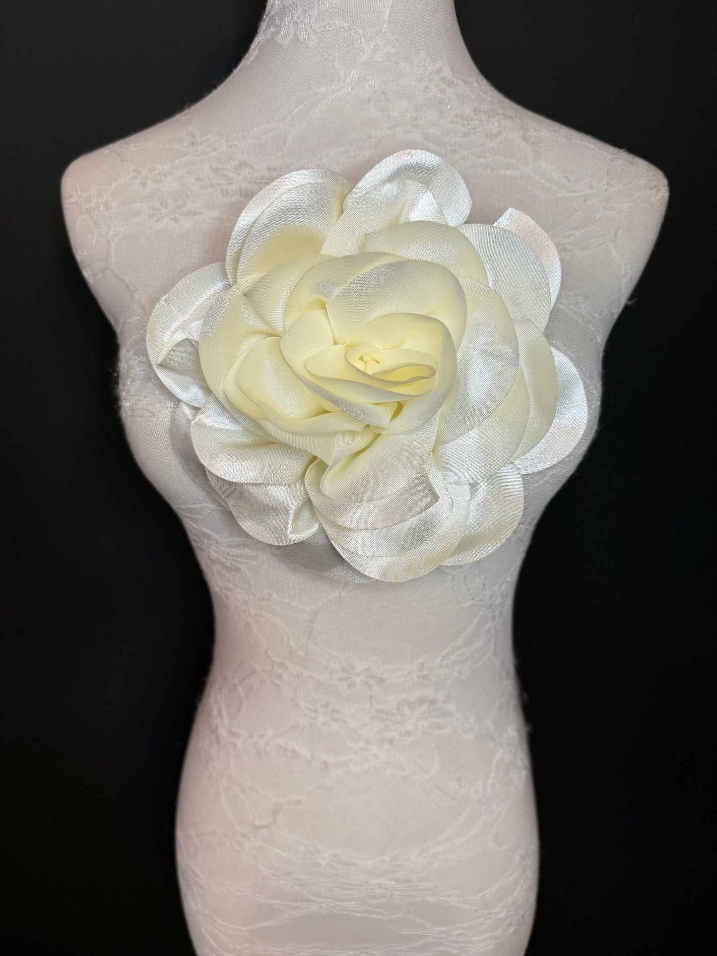 Large 3D Corsage Flower, Satin Fabric, 6 Colours, 11” Wide, Pin on Corsage, Bridal, Clothing, Dress, Hat, Wedding, FAN Design, Race Day,Gift