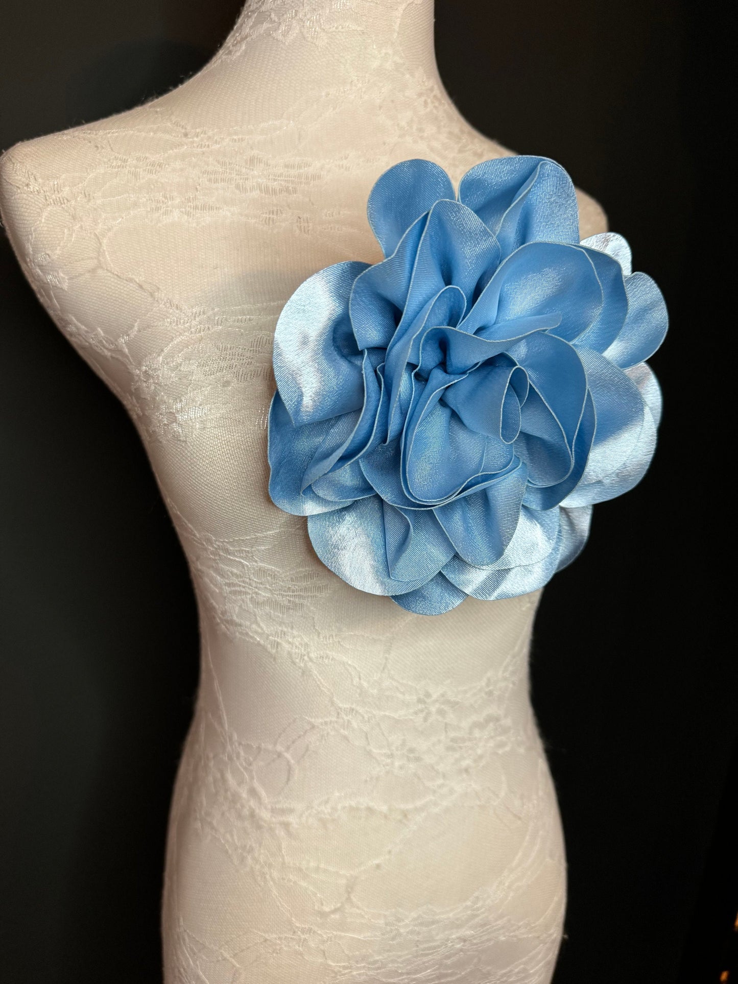 Large 3D Corsage Flower, Satin Fabric, 6 Colours, 11” Wide, Pin on Corsage, Bridal, Clothing, Dress, Hat, Wedding, FAN Design, Race Day,Gift