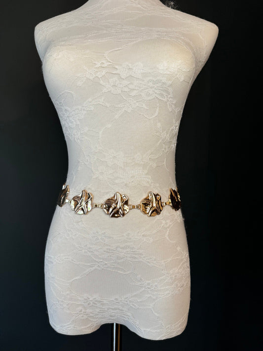 X-long Starfish Hammered Buckle Belt, Metal Belt, Teen Sizes, Sizes 18”-60”, Fan Design, Fan Collection, Gold, Metal belt, Fashion Accessory