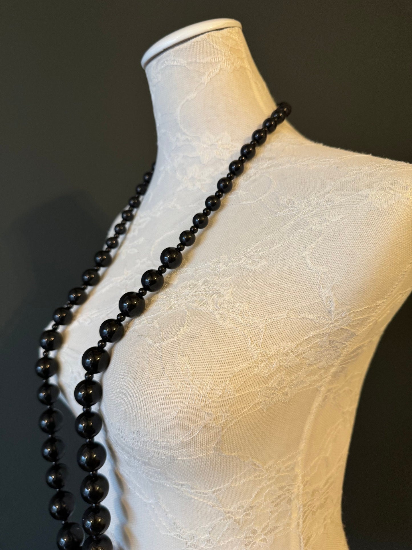 Handmade Oversized Beaded Black Necklace, Adjustable Long Chain