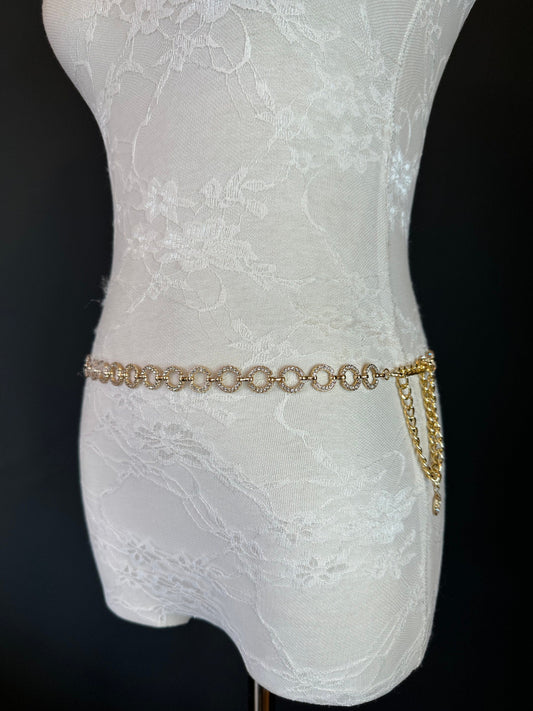 X-long Belt, Gold Rhinestone Ring Belt, Teen Sizes, Size 18”-60”, Fan Design, Fan Collection, Gift, Fashion Accessory, Bridal, Swimwear