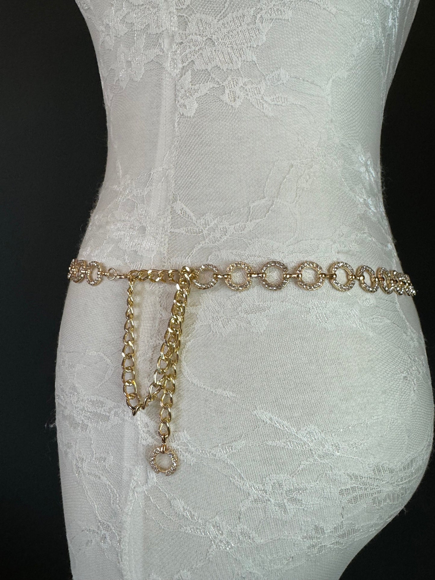 X-long Belt, Gold Rhinestone Ring Belt, Teen Sizes, Size 18”-60”, Fan Design, Fan Collection, Gift, Fashion Accessory, Bridal, Swimwear
