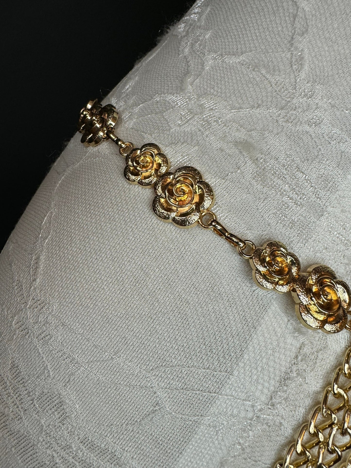 X-long Rose Belt, Floral Gold Metal Belt, Teen Sizes, Size 18”-60”, Fan Design, Fan Collection, Gold, Metal, Fashion Accessory