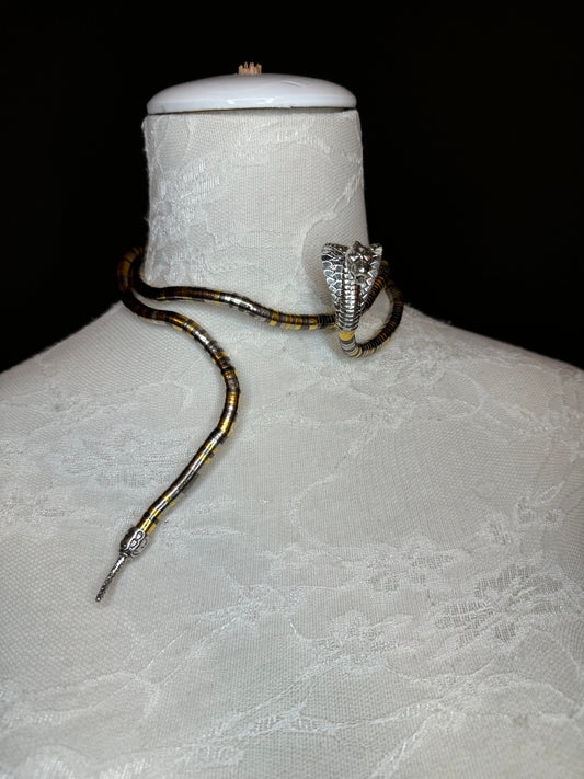 Rhinestone Snake Choker Necklace, Gold Silver Mix, Festival Jewelry