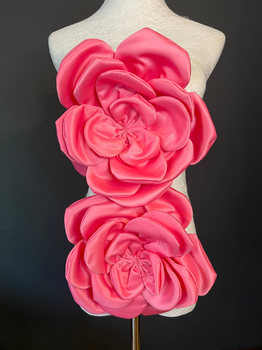 Oversized Coral Pink Satin Corsage, Handmade 3D Flower Pin 11” Wide, 9 Colours