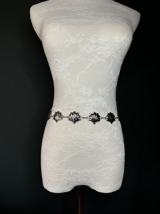 X-long Shell Design Belt, Metal Ring Belt, Teen Sizes, UK Size 18”-60”, Fan Design, Fan Collection, Gold Belt, Silver, Resortwear, Swimwear
