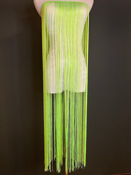 40” Wide Dense Fringe Trim, Fluorescent Green, 27 Colour Options