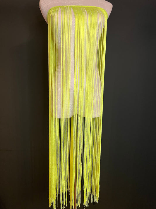 40" Wide Dense Fringe Trim, Fluorescent Yellow, 27 Colour Options