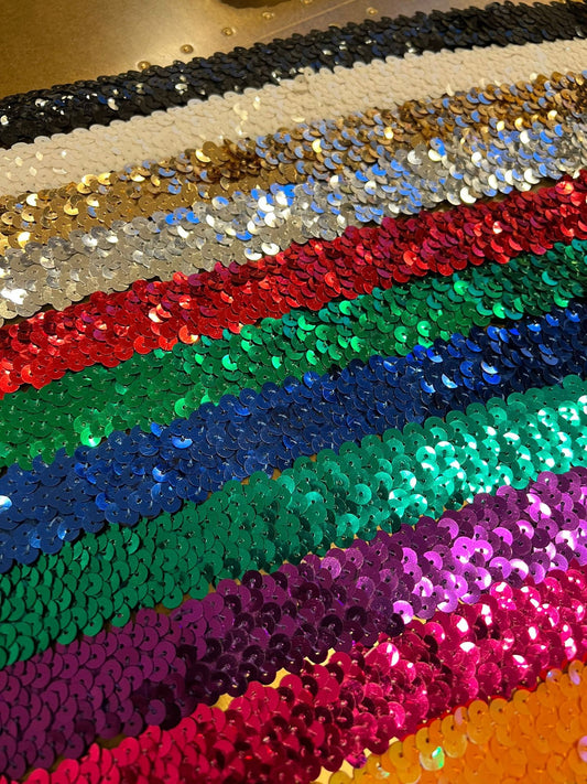 3cm Wide, 3 row Stretch sequin trim, colours, craft,costume, Elasticated sequins, Quality sequins elastic, 30mm wider 3 row sequins,Headband