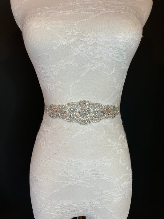 Wedding Belt, Bridal Belt, Sash Belt, Crystal Rhinestone, Cream Ribbon