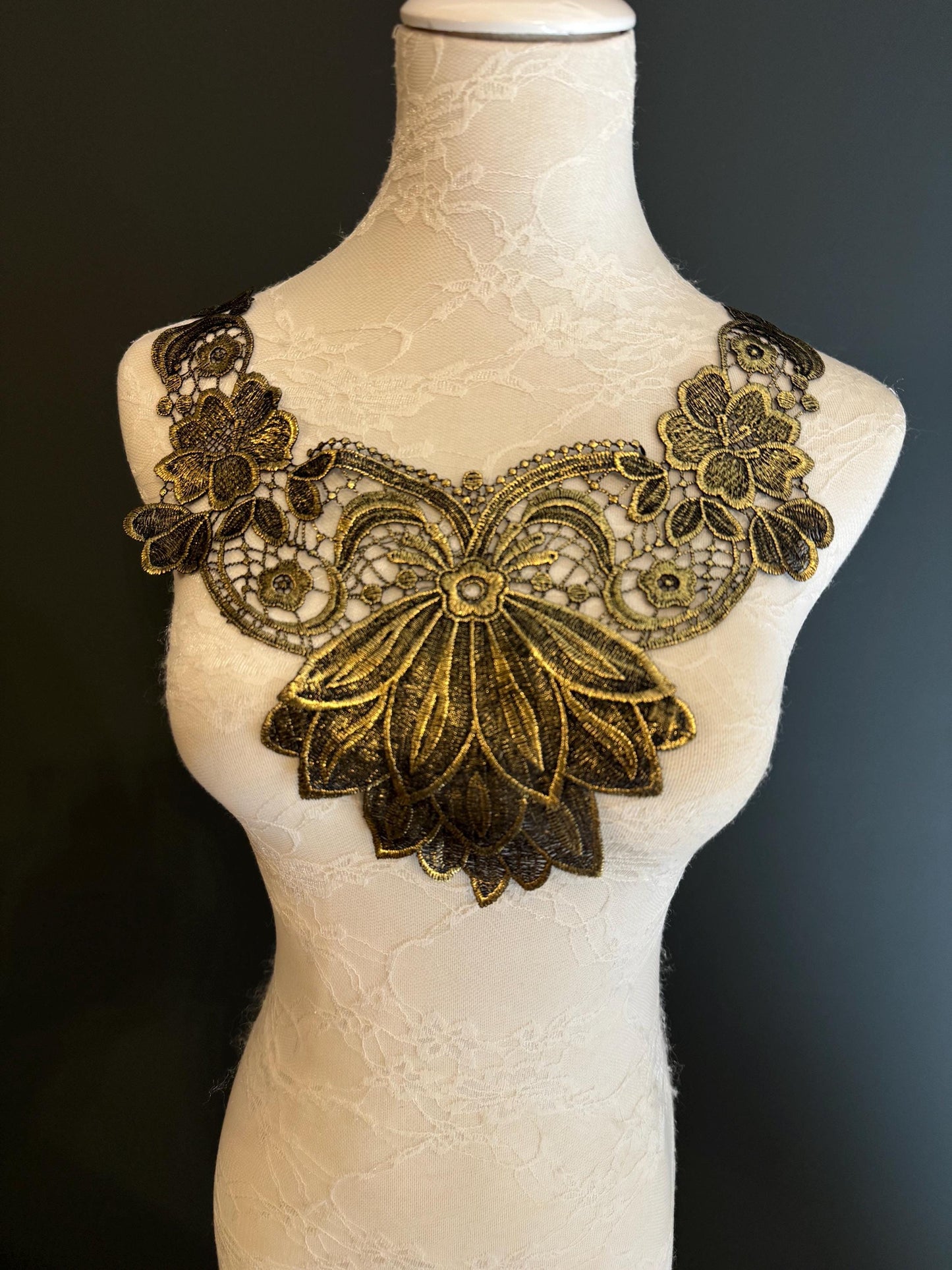 Gold Appliqué, Bridal Style, Neck trimming, Gold Collar, Vintage Style, Sew on, Clothing, Dresses, Art, Crafts, Neck Wear