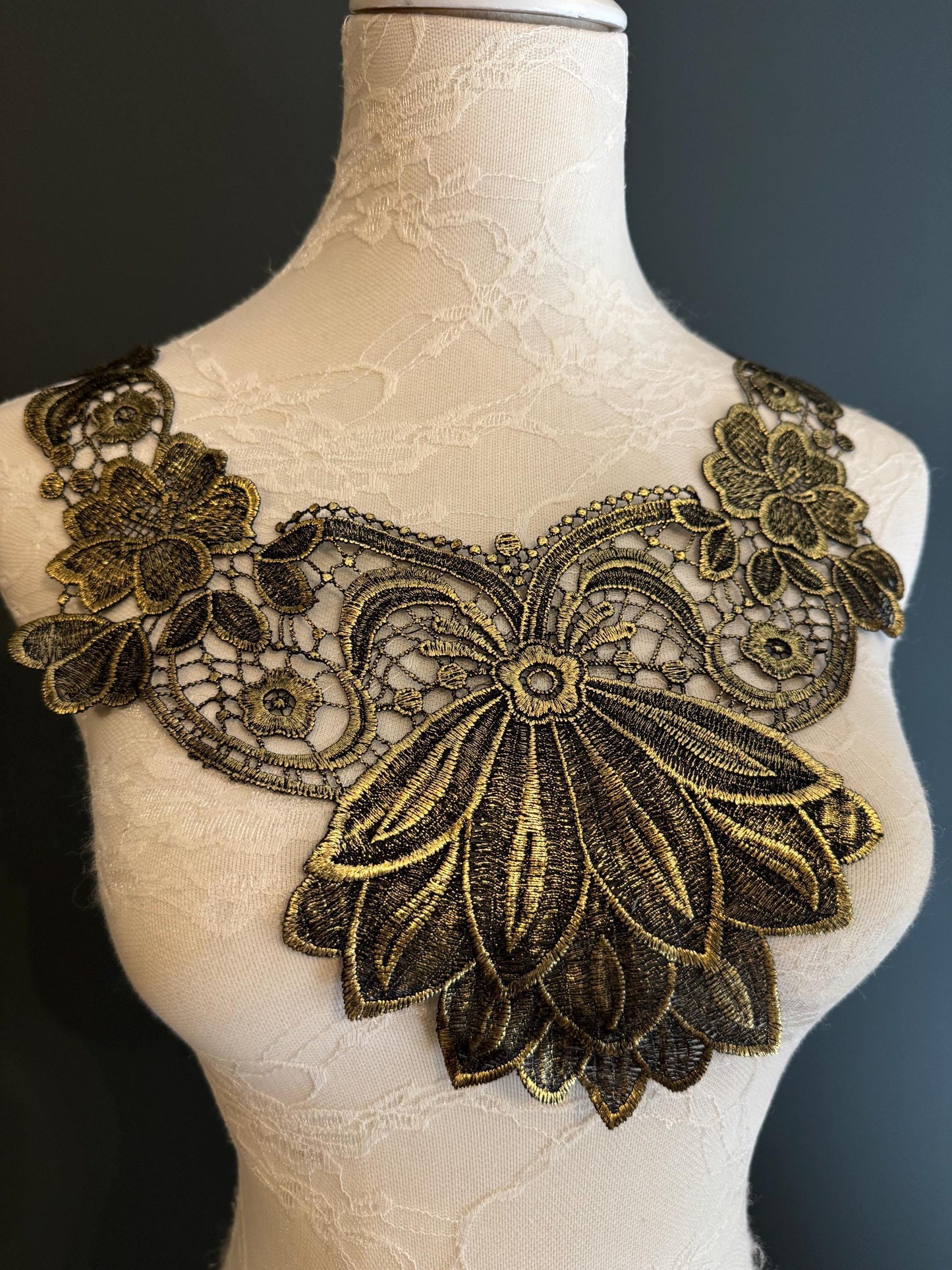 Gold Appliqué, Bridal Style, Neck trimming, Gold Collar, Vintage Style, Sew on, Clothing, Dresses, Art, Crafts, Neck Wear
