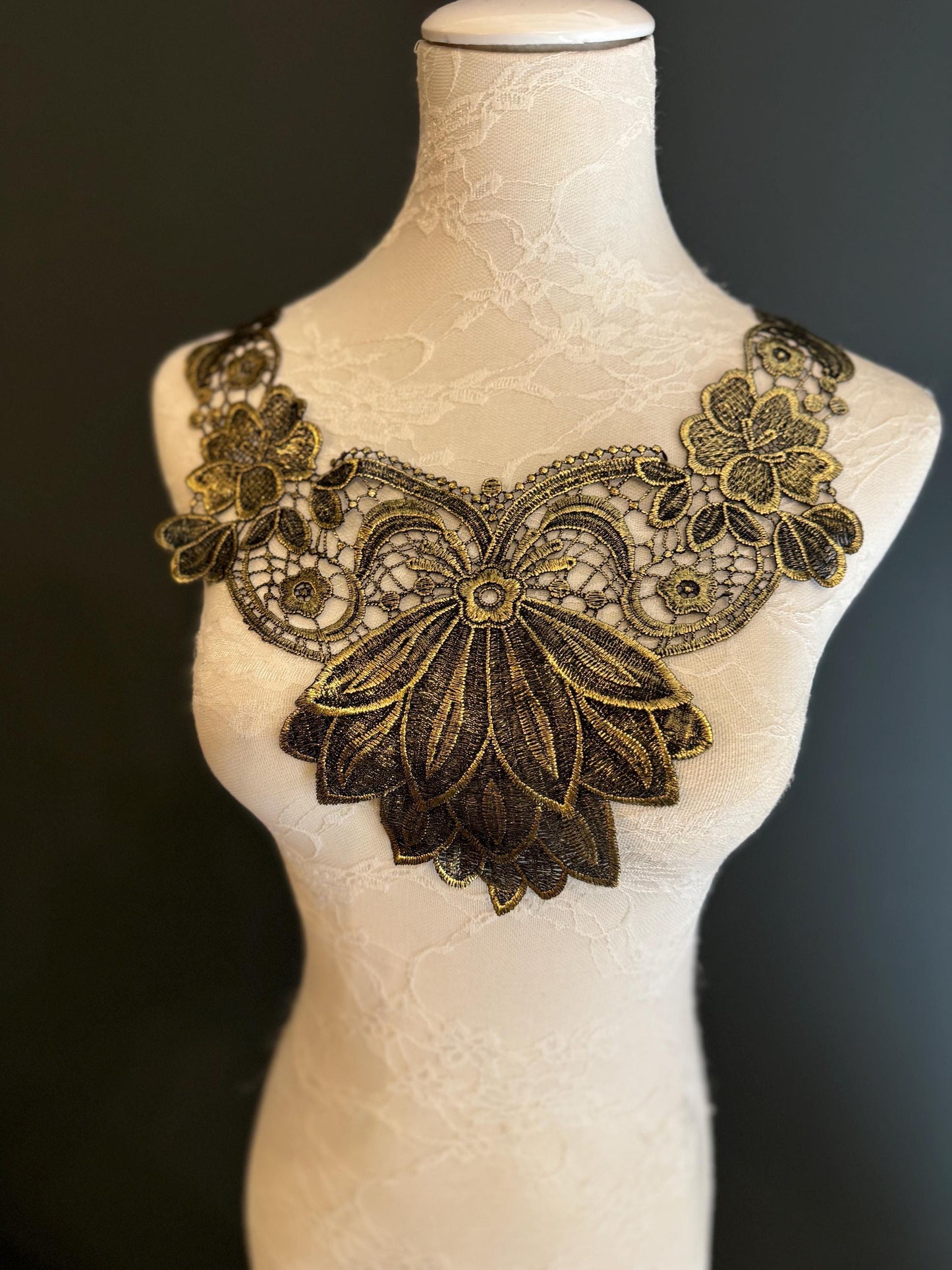 Gold Appliqué, Bridal Style, Neck trimming, Gold Collar, Vintage Style, Sew on, Clothing, Dresses, Art, Crafts, Neck Wear