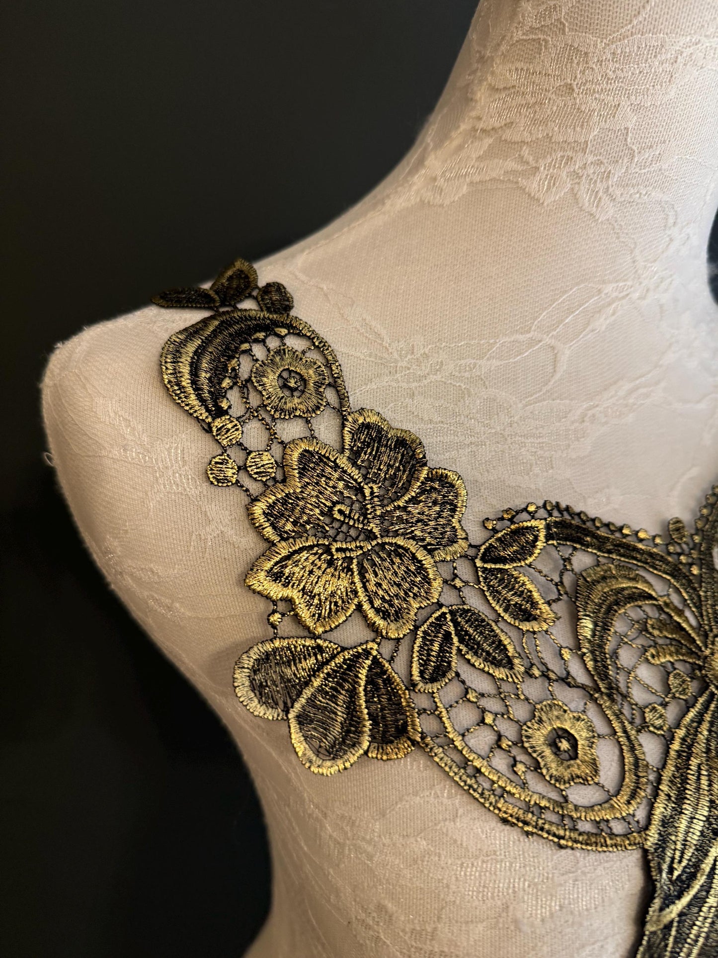 Gold Appliqué, Bridal Style, Neck trimming, Gold Collar, Vintage Style, Sew on, Clothing, Dresses, Art, Crafts, Neck Wear
