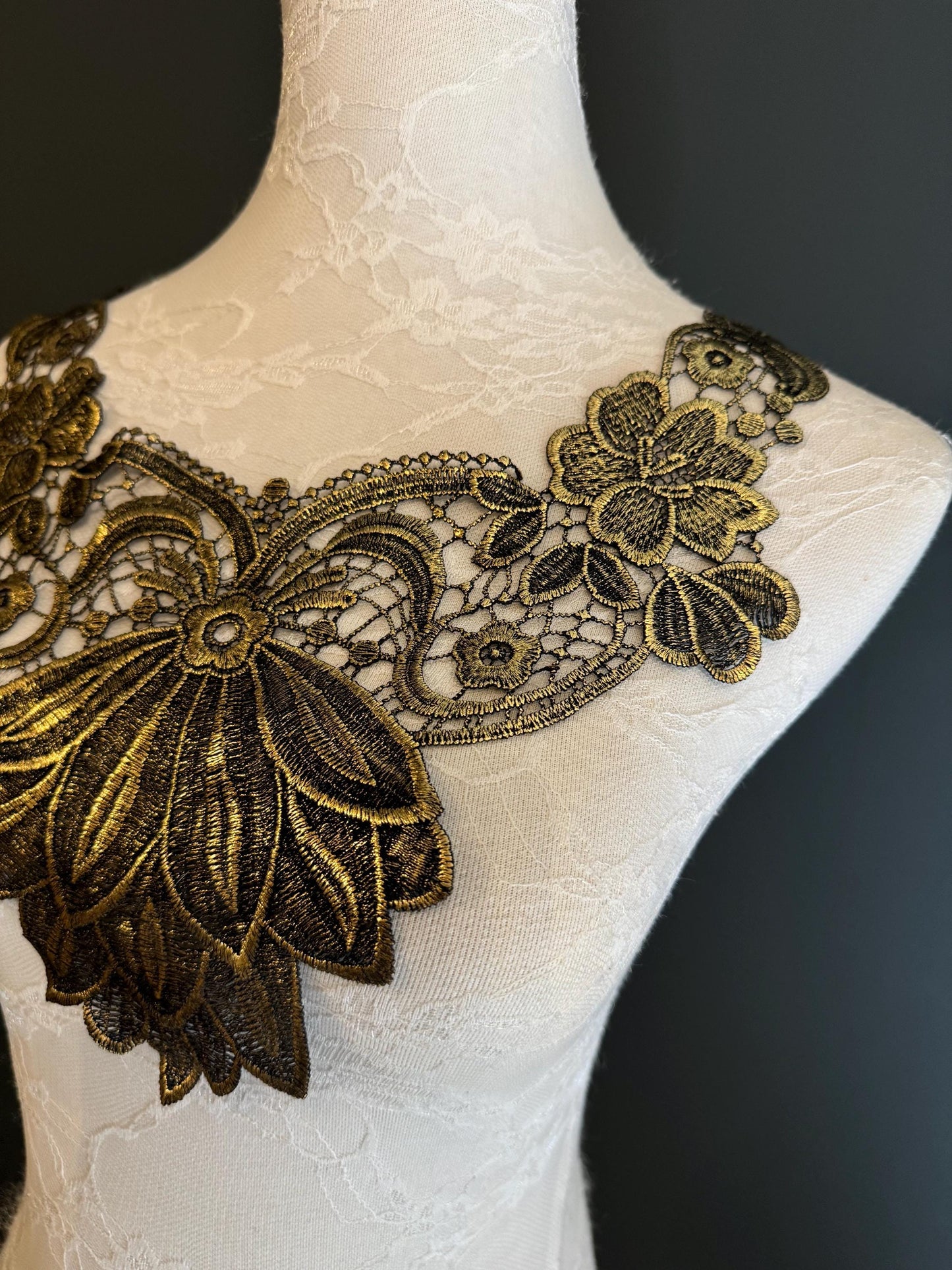 Gold Appliqué, Bridal Style, Neck trimming, Gold Collar, Vintage Style, Sew on, Clothing, Dresses, Art, Crafts, Neck Wear