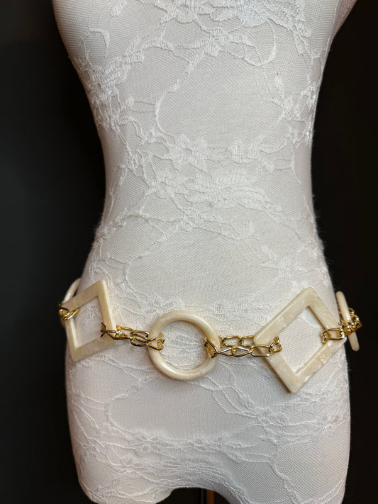 X-long Belt, High Quality Ring Belt, Rich Cream Mock Marble Rings Belt, Chain Belt, Fashion Belt, Rings, Sizes 18”-60”, FAN Design Exclusive
