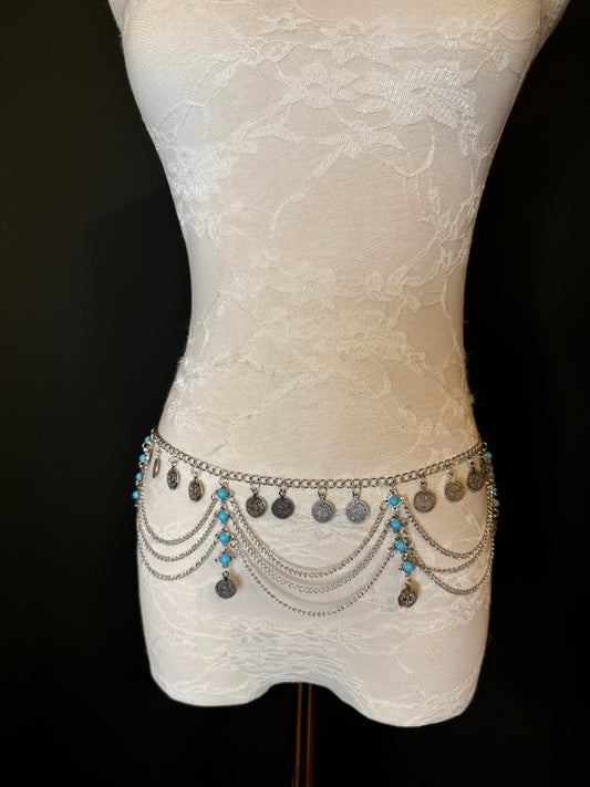 Belly Chain, Silver, Coin detail 18-40 inch, Festival, Dance, Costume Jewelery, Festvial, Dance, Gift