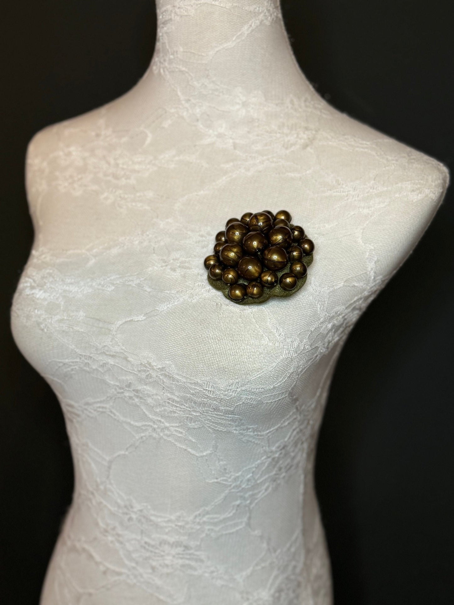 Handmade Khaki Pearl Diamanté Brooch, Blazer Pin (3" Wide)