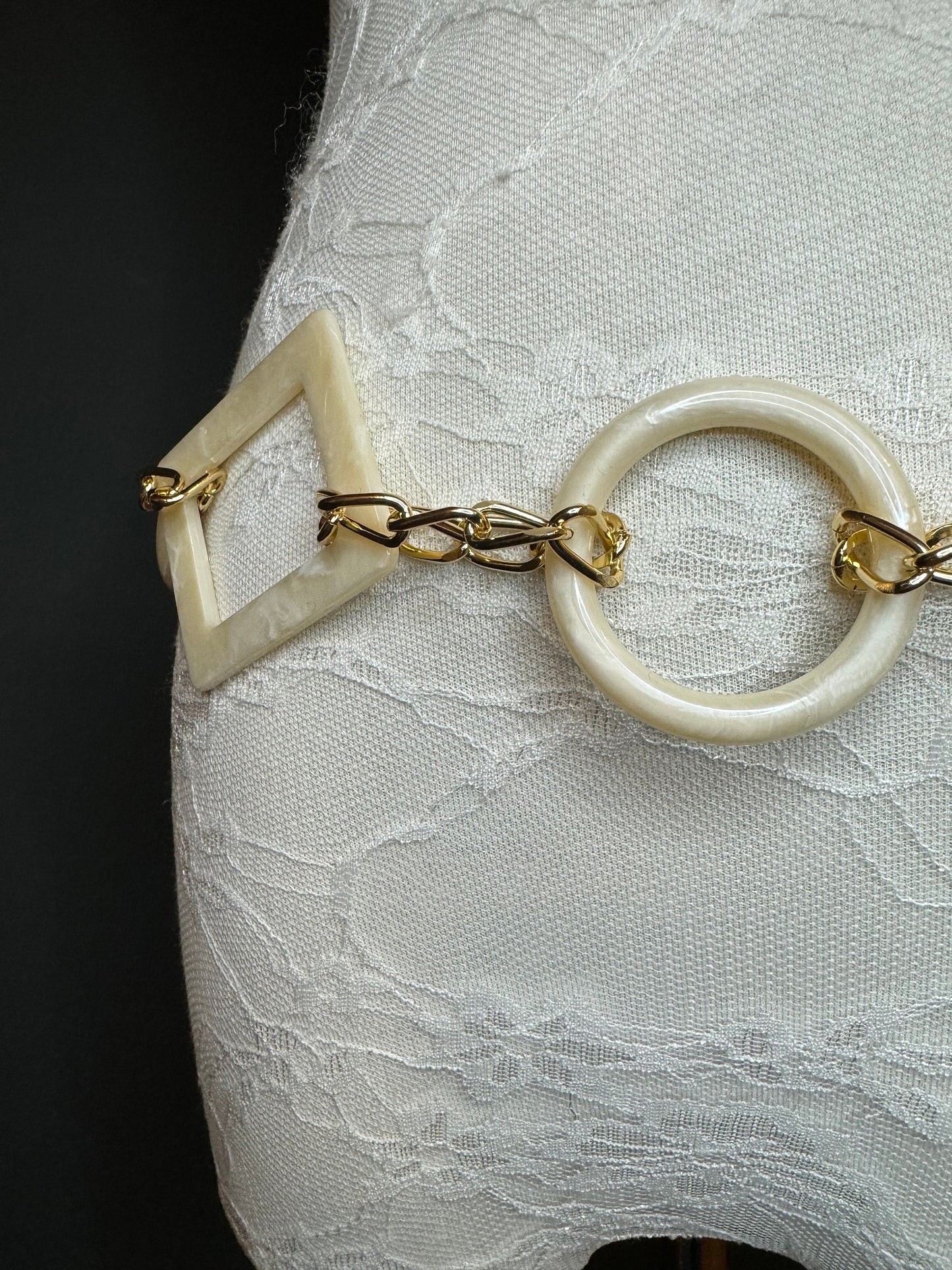X-long Belt, High Quality Ring Belt, Rich Cream Mock Marble Rings Belt, Chain Belt, Fashion Belt, Rings, Sizes 18”-60”, FAN Design Exclusive